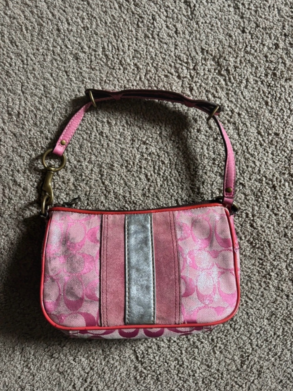 Coach Pink Shoulder Bag with Metallic Stripe